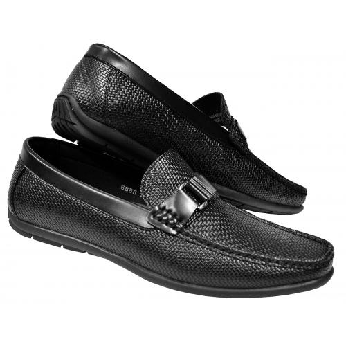 AC Casuals Black Woven Vegan Leather Bit Strap Driving Loafers 6885